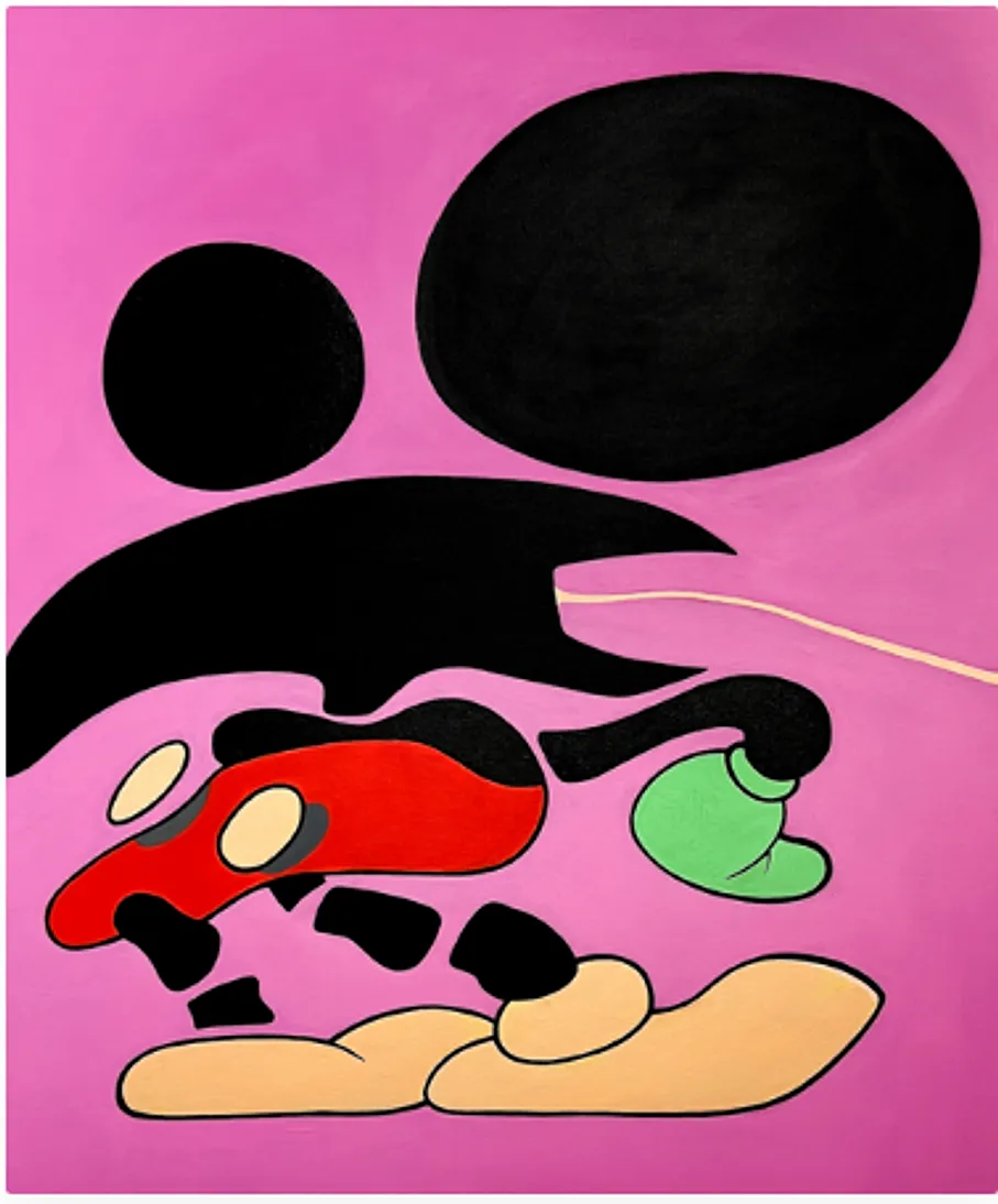 Metamorfóza — Mickey Alien Mouse v poločase rozpadu, 2025, Akryl a olej na plátně